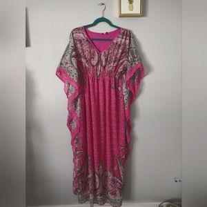 Maxi Dress MPH Collection Women's  Printed V-Neck Short Sleeve  Size Medium Pink